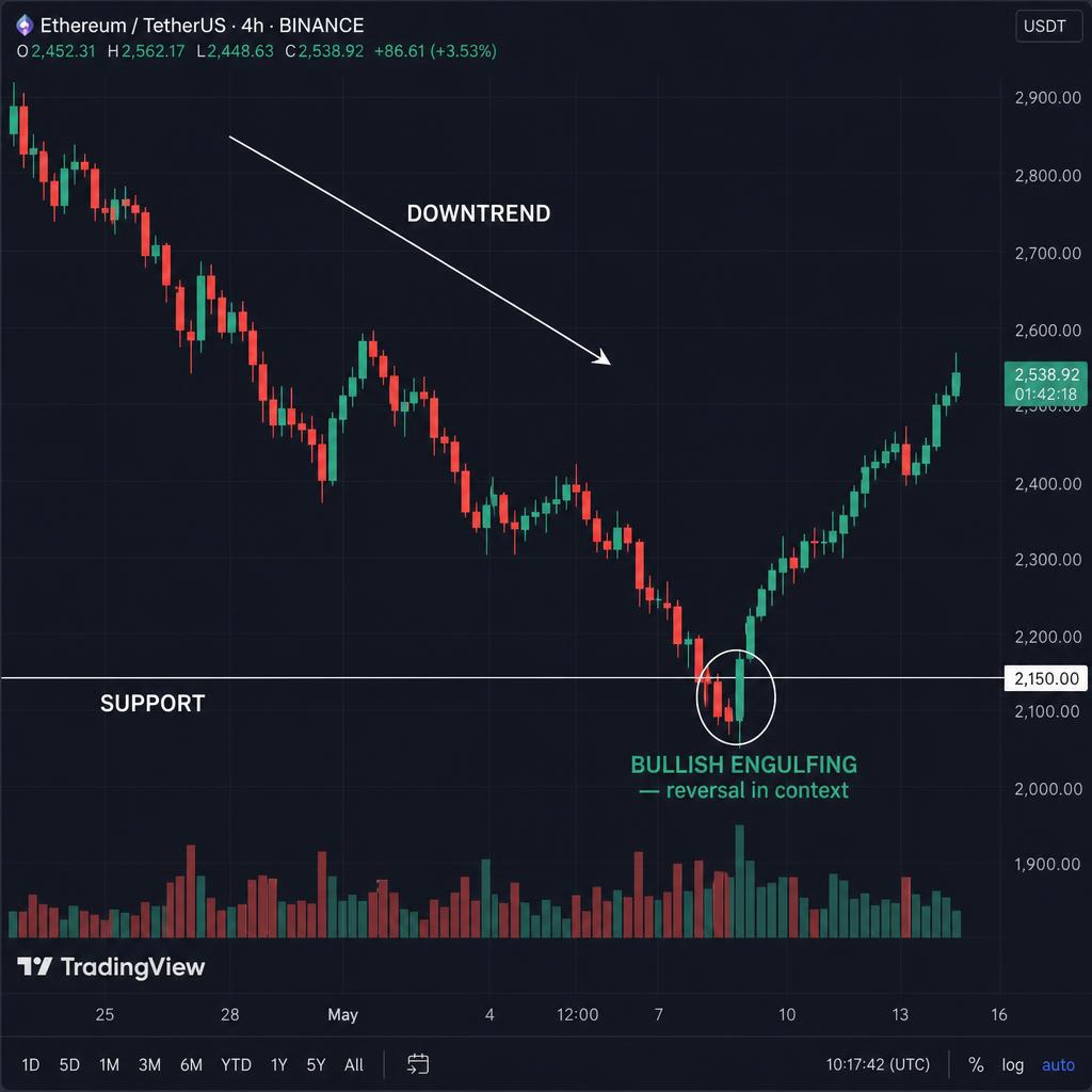 ETH/USDT — bullish engulfing pattern na ključni podpori ob koncu downtrenda